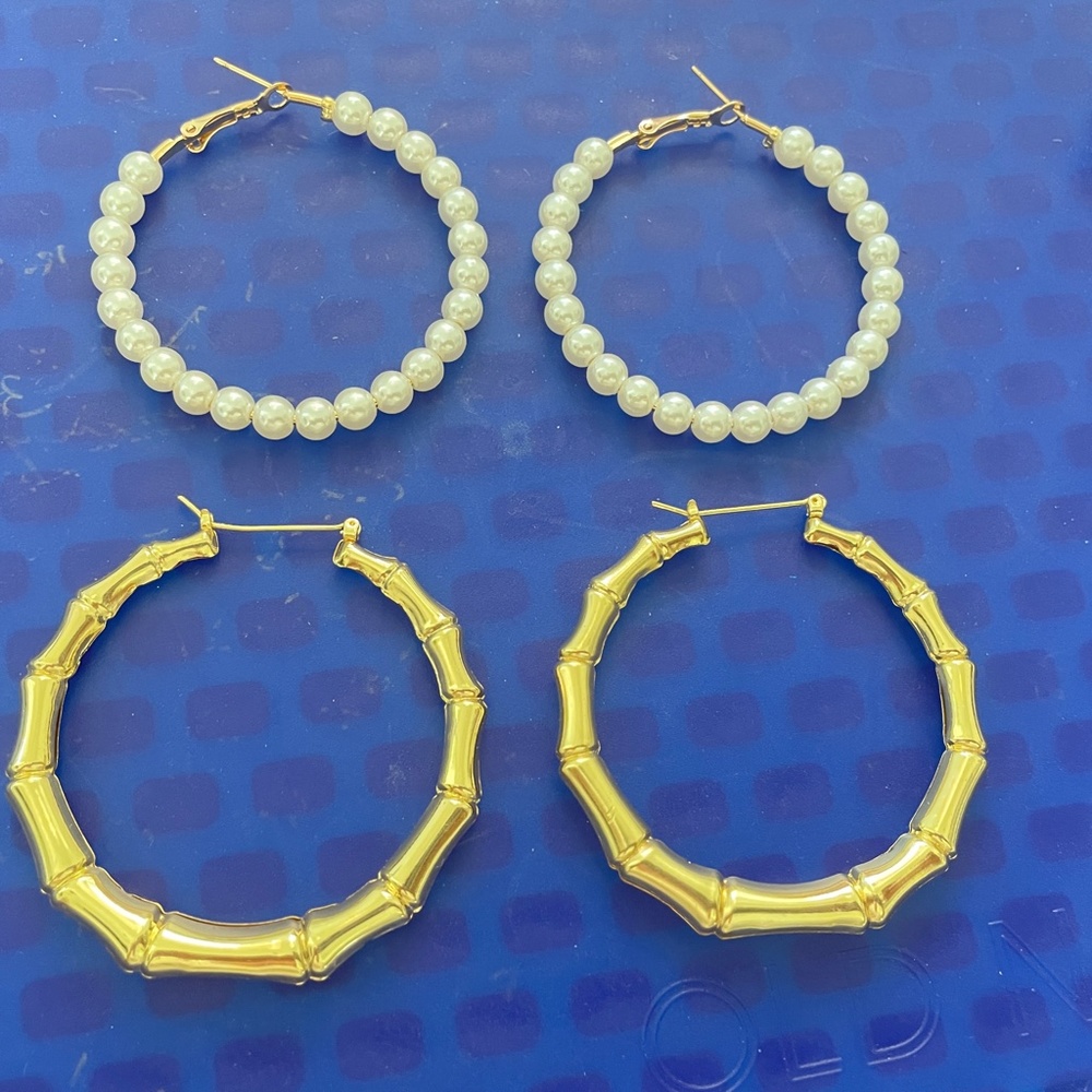2 Pair of Large Hoop Earrings NIP